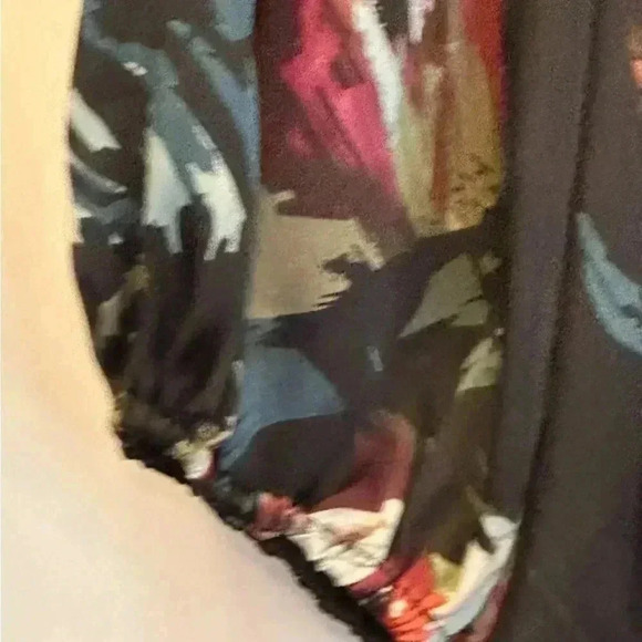 Fred David Top Blue Pattern Tie Neck Balloon Sleeves Size Small EUC - Picture 4 of 6